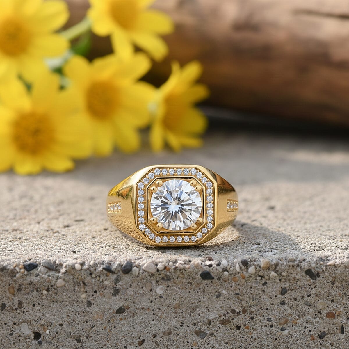 Doorbuster D'Joy Moissanite 2.00 ctw Art Deco Men's Ring in 18K Vermeil Yellow Gold Over Sterling Silver (Size 9.0) image number 1