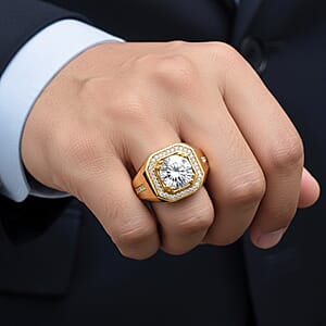 D'Joy Moissanite Halo Men's Ring in 18K Vermeil YG Over Sterling Silver 2.00 ctw (Size 9.0)