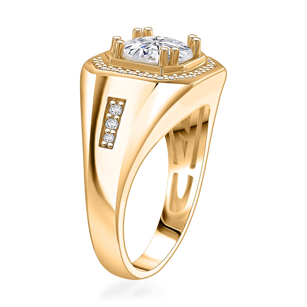 Doorbuster D'Joy Moissanite 2.00 ctw Art Deco Men's Ring in 18K Vermeil Yellow Gold Over Sterling Silver (Size 9.0) image number 3