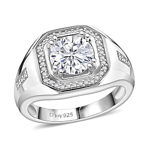 Doorbuster D'Joy Moissanite 2.00 ctw Art Deco Men's Ring in Rhodium Over Sterling Silver (Size 10.0)