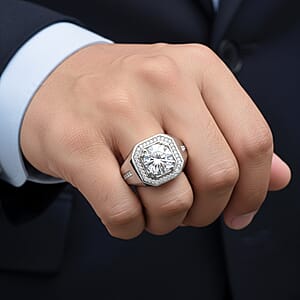 D'Joy Moissanite Halo Men's Ring in Rhodium Over Sterling Silver 2.00 ctw (Size 10.0)