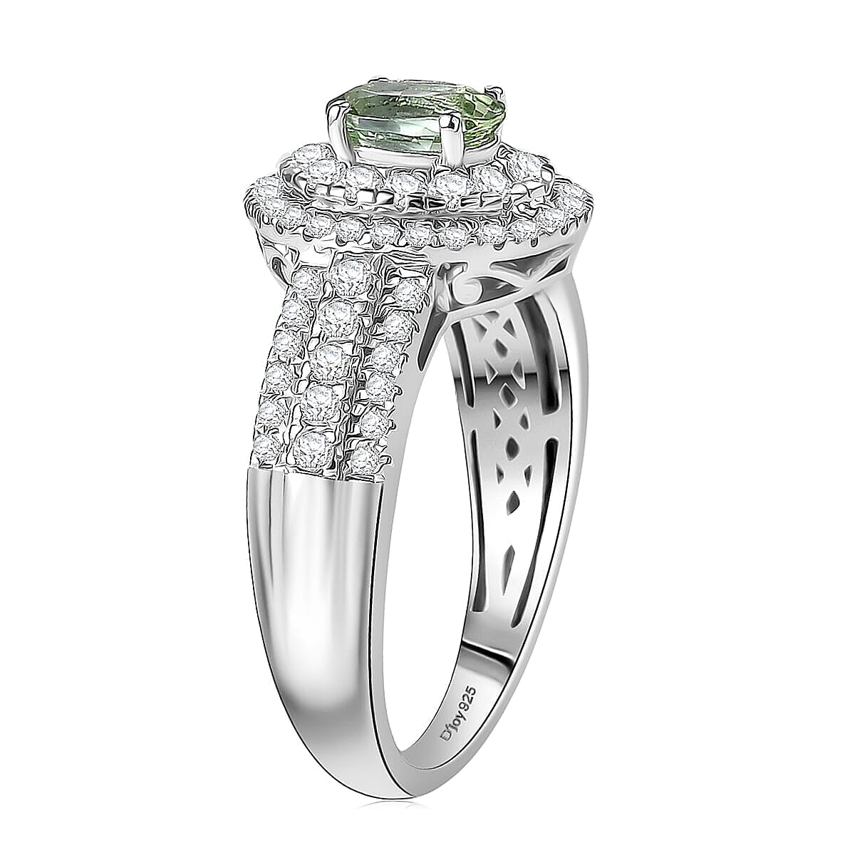 D'Joy Premium Mint Tourmaline, Moissanite Ring in Rhodium Over Sterling Silver (Size 5.0) 1.50 ctw
