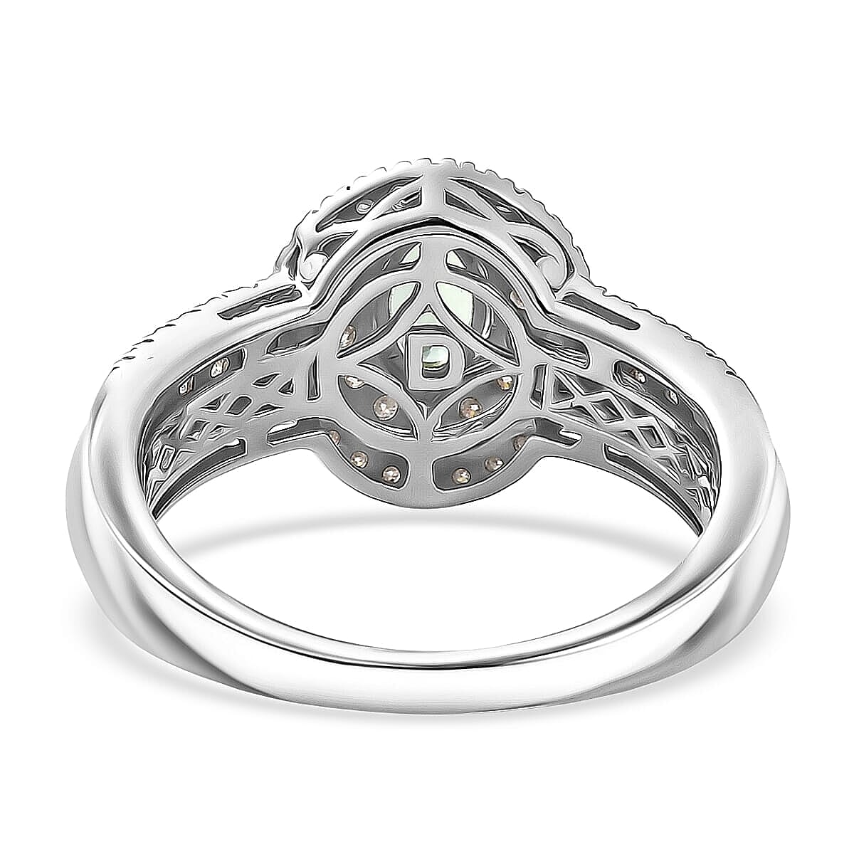 D'Joy Premium Mint Tourmaline, Moissanite Ring in Rhodium Over Sterling Silver (Size 5.0) 1.50 ctw