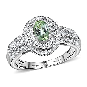 D'Joy Premium Mint Tourmaline, Moissanite Ring in Rhodium Over Sterling Silver (Size 5.0) 1.50 ctw