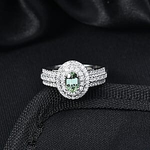 D'Joy Mint Tourmaline, Moissanite Ring in Rhodium Over Sterling Silver 1.50 ctw (Size 6.0)