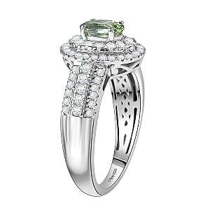 D'Joy Mint Tourmaline, Moissanite Ring in Rhodium Over Sterling Silver 1.50 ctw (Size 6.0)