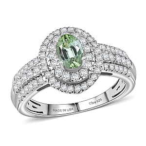 D'Joy Premium Mint Tourmaline, Moissanite Ring in Rhodium Over Sterling Silver (Size 5.0) 1.50 ctw