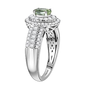 D'Joy Arquiana Mint Tourmaline, Moissanite Ring in Rhodium Over Sterling Silver 1.50 ctw (Size 7.0)