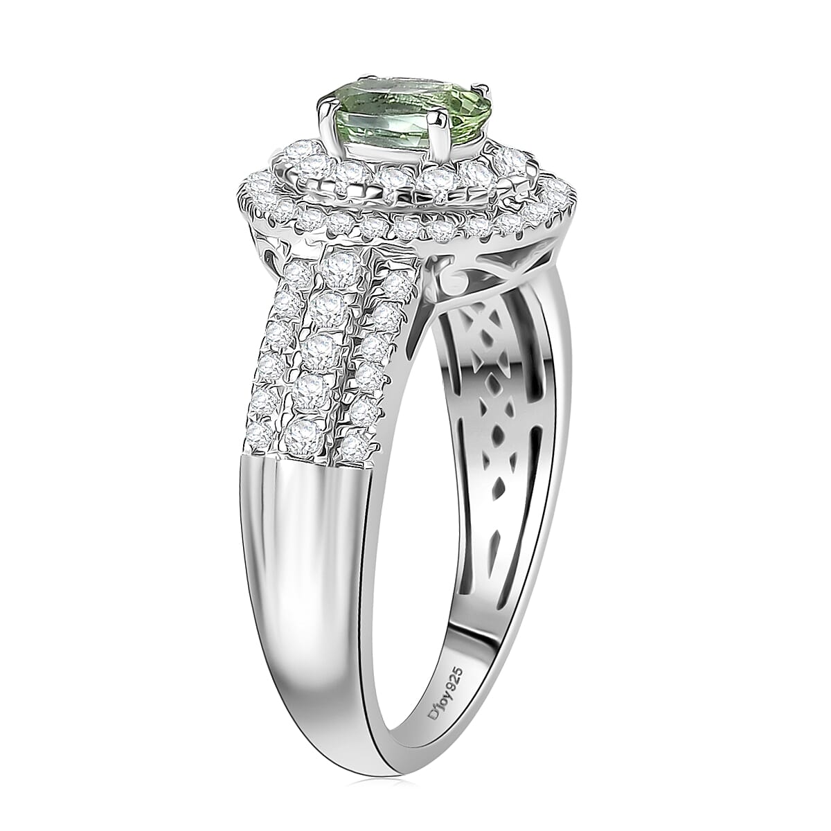 D'Joy Premium Mint Tourmaline, Moissanite Ring in Rhodium Over Sterling Silver (Size 5.0) 1.50 ctw image number 3