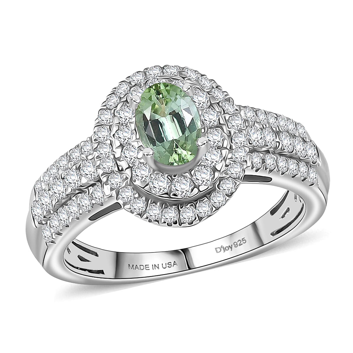 D'Joy Premium Mint Tourmaline, Moissanite Ring in Rhodium Over Sterling Silver (Size 5.0) 1.50 ctw image number 0