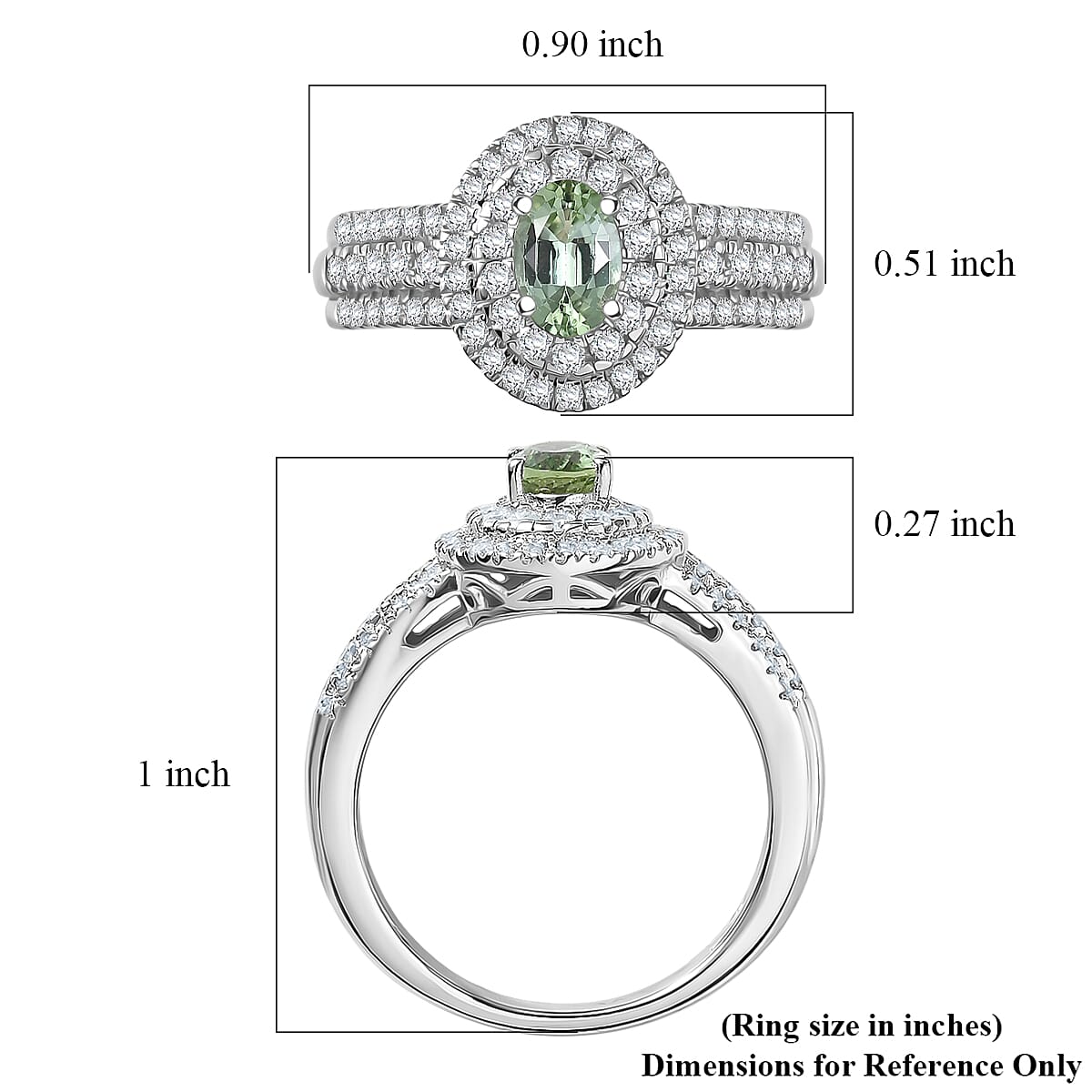 D'Joy Premium Mint Tourmaline, Moissanite Ring in Rhodium Over Sterling Silver (Size 5.0) 1.50 ctw image number 5