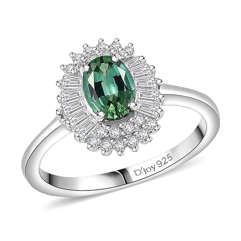 D'Joy Mint Tourmaline, White Zircon Ring in Rhodium Over Sterling Silver 1.65 ctw (Size 5.0)