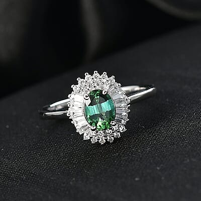 D'Joy Mint Tourmaline, White Zircon Ring in Rhodium Over Sterling Silver 1.65 ctw (Size 5.0)