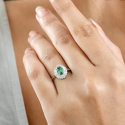 D'Joy Mint Tourmaline, White Zircon Ring in Rhodium Over Sterling Silver 1.65 ctw (Size 5.0)