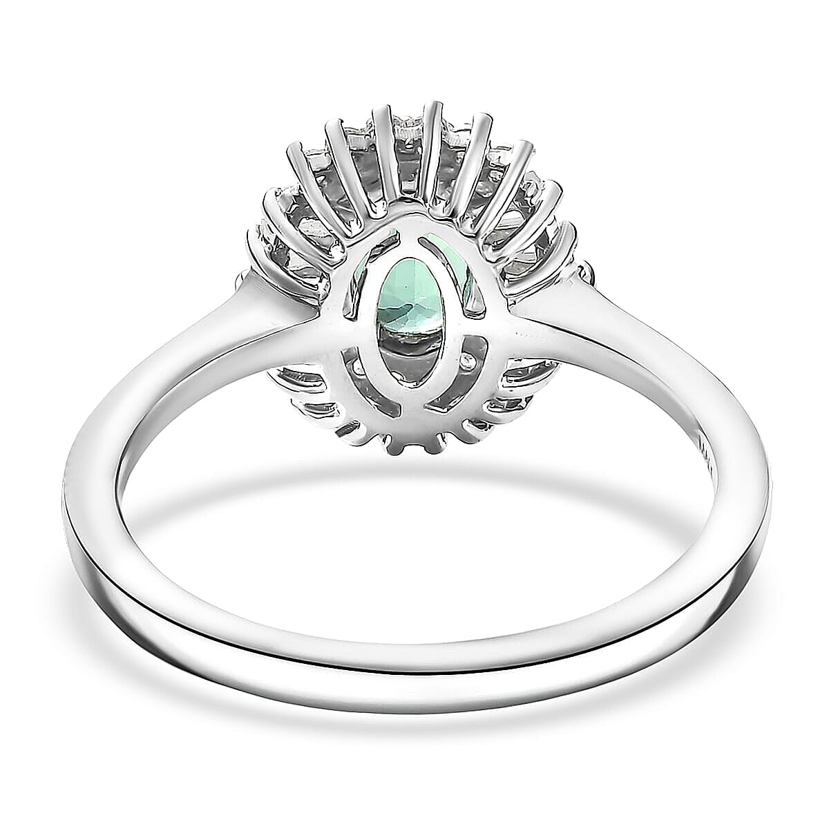 D'Joy Premium Arquiana Mint Tourmaline, White Zircon Blush Majesty Ring in Rhodium Over Sterling Silver (Size 5.0) 1.65 ctw