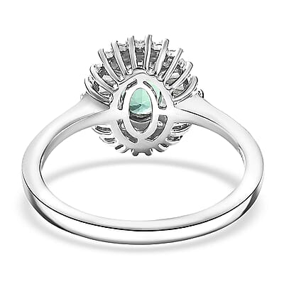 D'Joy Mint Tourmaline, White Zircon Ring in Rhodium Over Sterling Silver 1.65 ctw (Size 5.0)