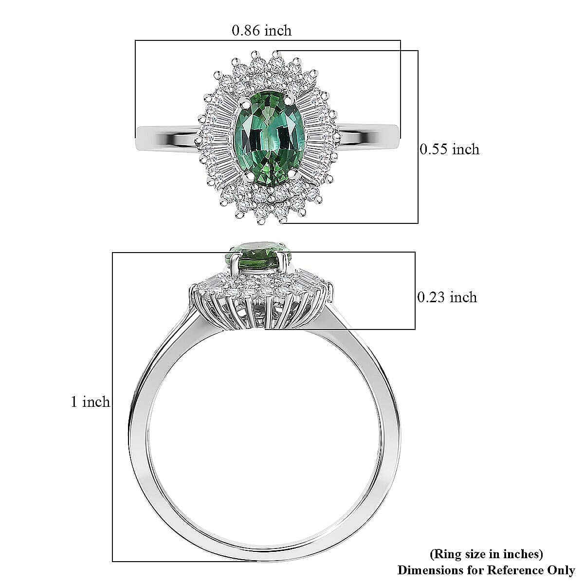 D'Joy Premium Arquiana Mint Tourmaline, White Zircon Blush Majesty Ring in Rhodium Over Sterling Silver (Size 5.0) 1.65 ctw