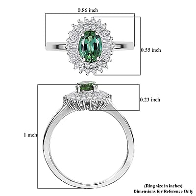 D'Joy Mint Tourmaline, White Zircon Ring in Rhodium Over Sterling Silver 1.65 ctw (Size 5.0)