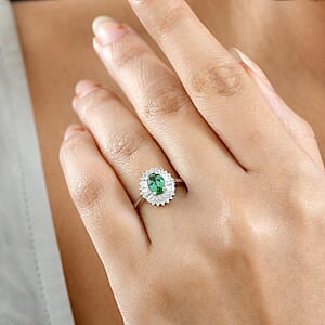 D'Joy Arquiana Mint Tourmaline, White Zircon Ring in Rhodium Over Sterling Silver 1.65 ctw (Size 7.0)