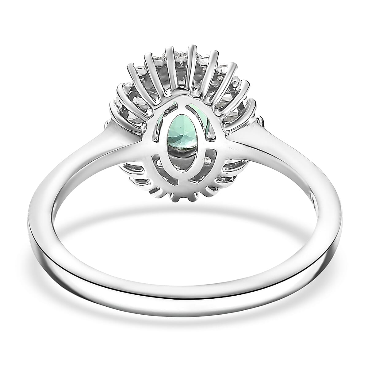 D'Joy Arquiana Mint Tourmaline, White Zircon Ring in Rhodium Over Sterling Silver 1.65 ctw (Size 7.0)