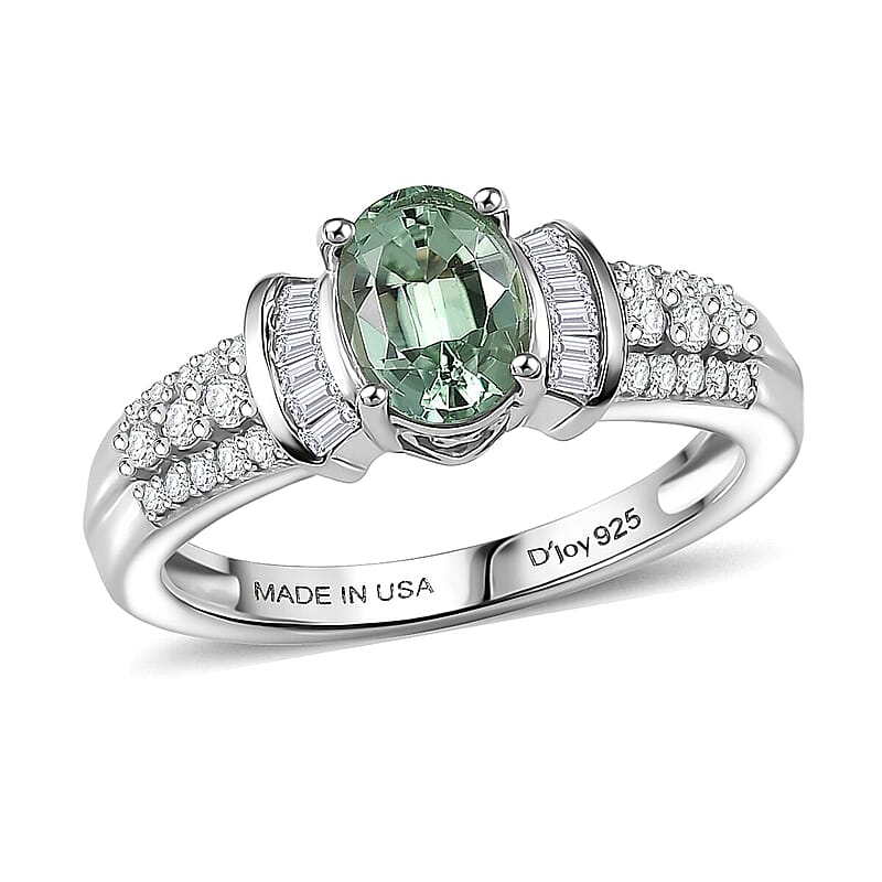D'Joy Mint Tourmaline, Diamond Ring in Rhodium Over Sterling Silver 1.10 ctw (Size 5.0)