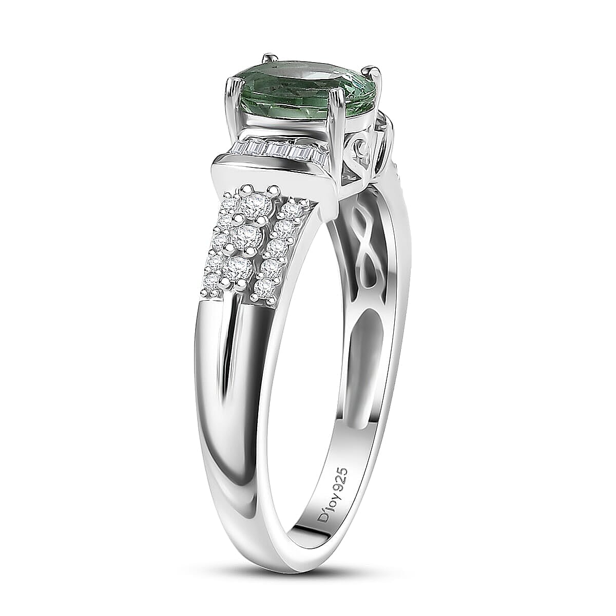 D'Joy Premium Mint Tourmaline, Diamond (0.25 cts) Ring in Rhodium Over Sterling Silver (Size 5.0) 1.10 ctw image number 3
