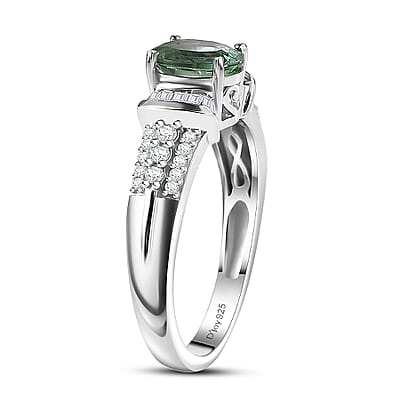 D'Joy Mint Tourmaline, Diamond Ring in Rhodium Over Sterling Silver 1.10 ctw (Size 5.0)