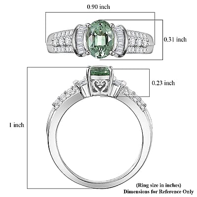 D'Joy Mint Tourmaline, Diamond Ring in Rhodium Over Sterling Silver 1.10 ctw (Size 5.0)