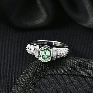 D'Joy Mint Tourmaline, Diamond Ring in Rhodium Over Sterling Silver 1.10 ctw (Size 6.0)