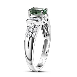 D'Joy Mint Tourmaline, Diamond Ring in Rhodium Over Sterling Silver 1.10 ctw (Size 6.0)