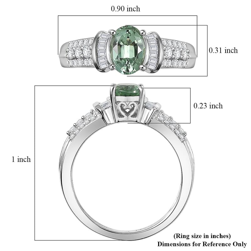 D'Joy Mint Tourmaline, Diamond Ring in Rhodium Over Sterling Silver 1.10 ctw (Size 6.0)