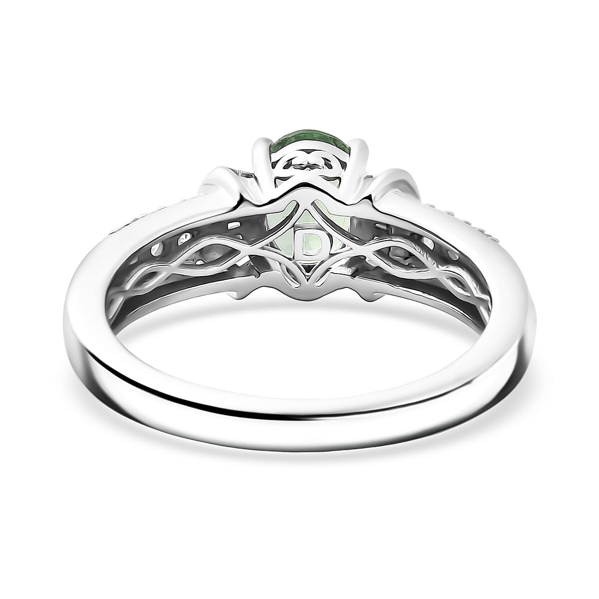 D'Joy Premium Mint Tourmaline, Diamond (0.25 cts) Ring in Rhodium Over Sterling Silver (Size 5.0) 1.10 ctw image number 4