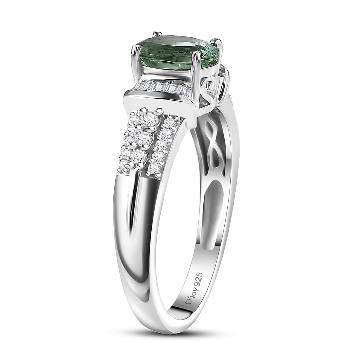 D'Joy Premium Mint Tourmaline, Diamond (0.25 cts) Ring in Rhodium Over Sterling Silver (Size 5.0) 1.10 ctw image number 3