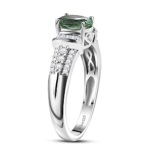 D'Joy Arquiana Mint Tourmaline, Diamond Ring in Rhodium Over Sterling Silver 1.10 ctw (Size 8.0)