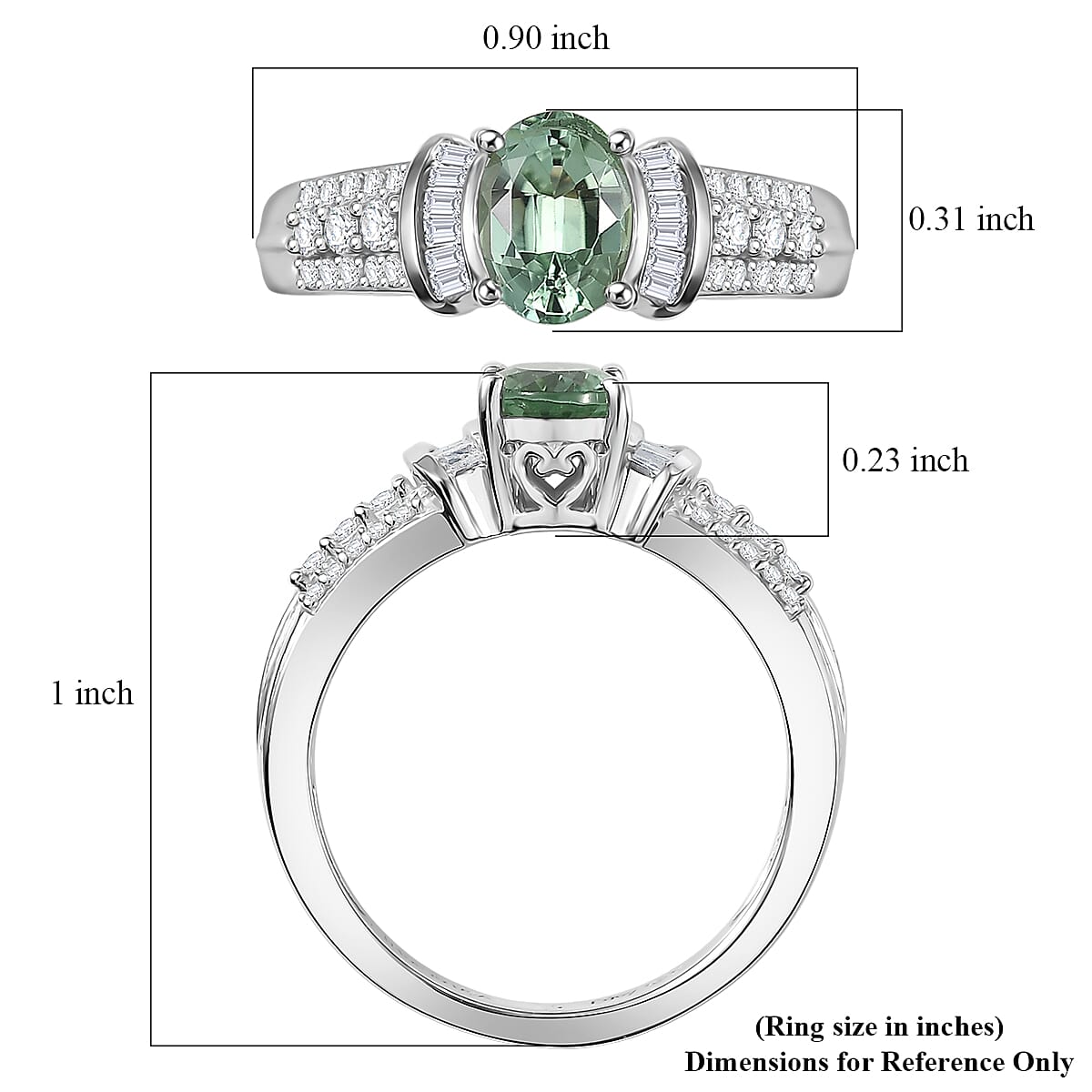 D'Joy Premium Mint Tourmaline, Diamond (0.25 cts) Ring in Rhodium Over Sterling Silver (Size 5.0) 1.10 ctw image number 5