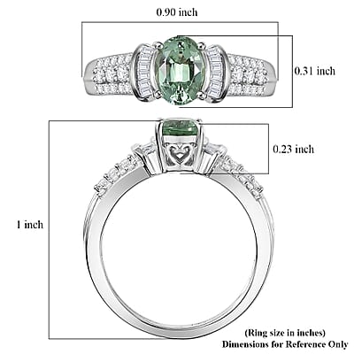 D'Joy Arquiana Mint Tourmaline, Diamond Ring in Rhodium Over Sterling Silver 1.10 ctw (Size 8.0)