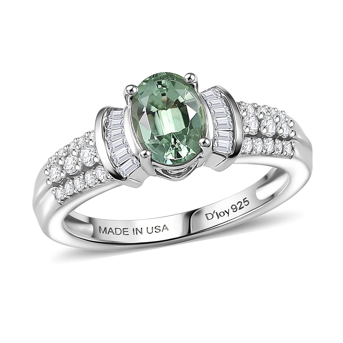 D'Joy Premium Mint Tourmaline, Diamond (0.25 cts) Ring in Rhodium Over Sterling Silver (Size 5.0) 1.10 ctw image number 0
