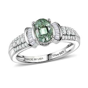 D'Joy Premium Mint Tourmaline, Diamond (0.25 cts) Ring in Rhodium Over Sterling Silver (Size 5.0) 1.10 ctw
