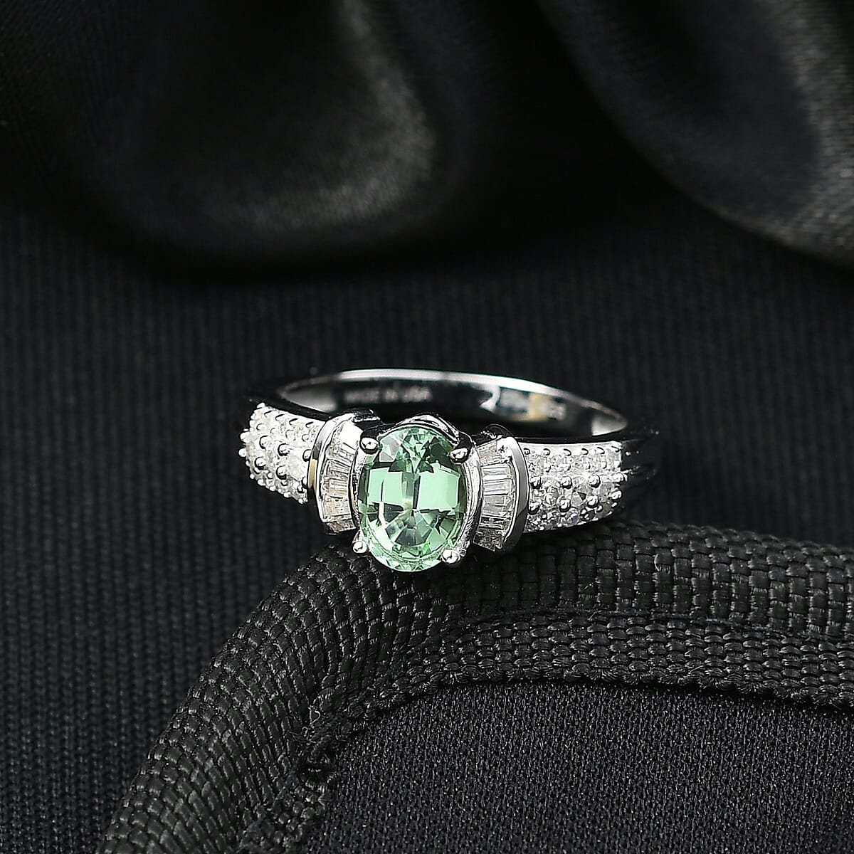 D'Joy Premium Mint Tourmaline, Diamond (0.25 cts) Ring in Rhodium Over Sterling Silver (Size 5.0) 1.10 ctw image number 1