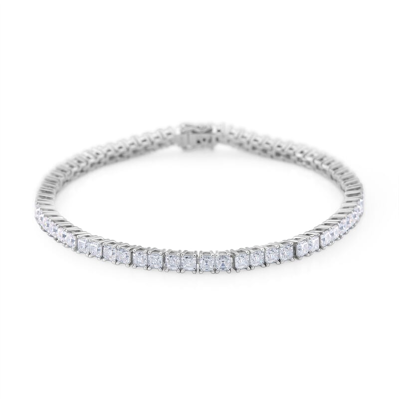  D'Joy Asscher Cut Moissanite 7.30 ctw Eternal Shine Line Bracelet in Rhodium Over Sterling Silver (6.50 In)