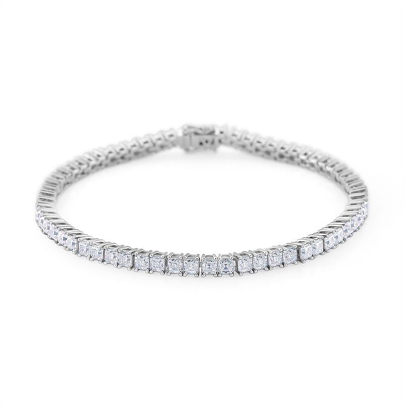  D'Joy Asscher Cut Moissanite 7.30 ctw Eternal Shine Line Bracelet in Rhodium Over Sterling Silver (6.50 In)