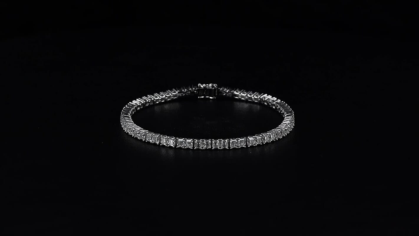 D'Joy Asscher Cut Moissanite Bridge Tennis Bracelet in Rhodium Over Sterling Silver (6.50 In) 7.30 ctw