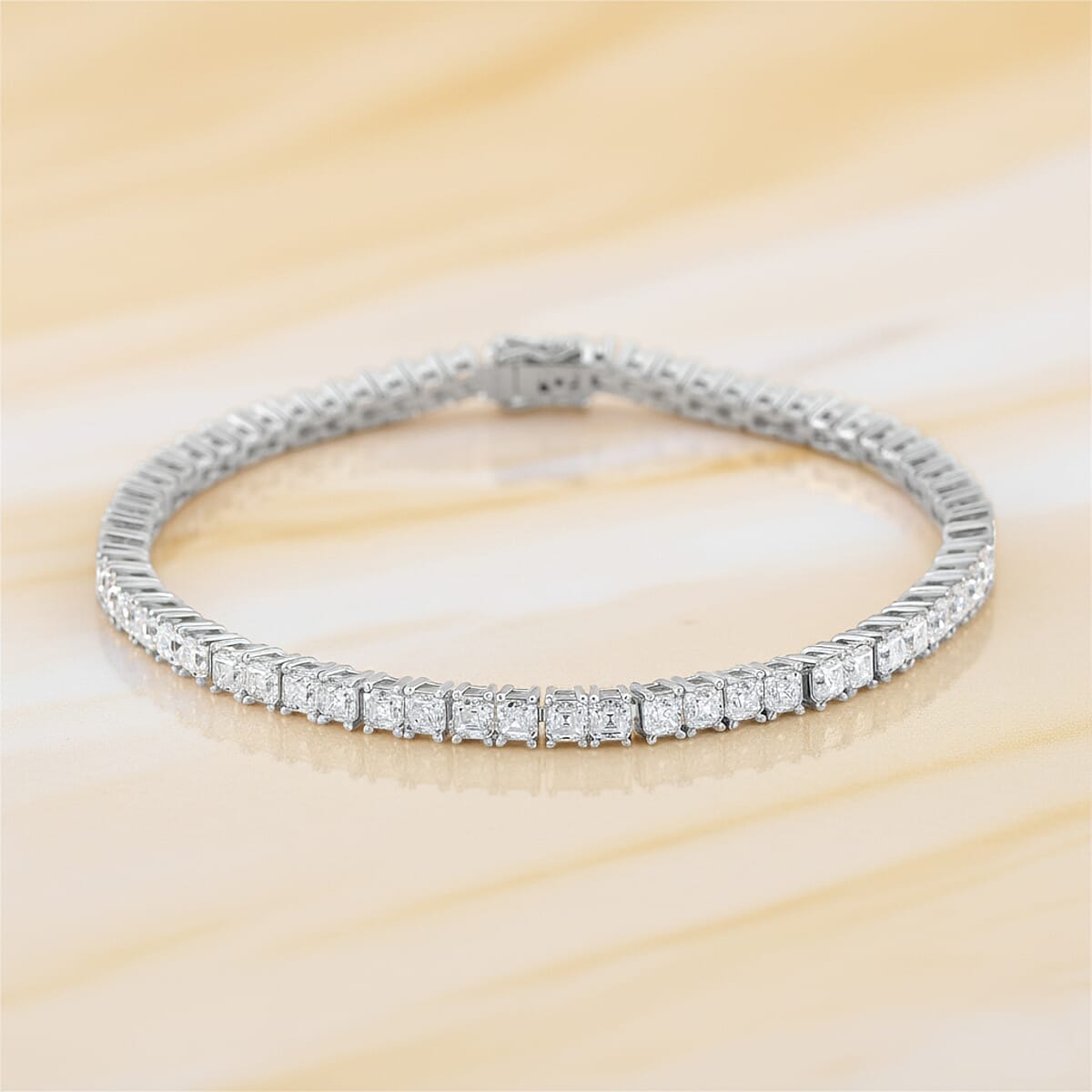 Doorbuster D'Joy Asscher Cut Moissanite 7.30 ctw Eternal Shine Line Bracelet in Rhodium Over Sterling Silver (6.50 In) image number 1
