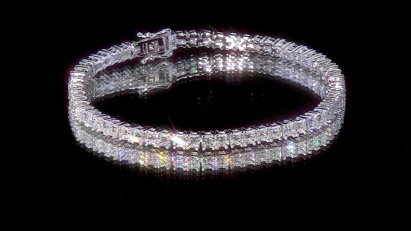 D'Joy Asscher Cut Moissanite Bridge Tennis Bracelet in Rhodium Over Sterling Silver (6.50 In) 7.30 ctw