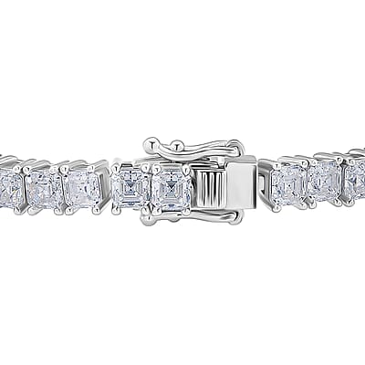  D'Joy Asscher Cut Moissanite 7.30 ctw Eternal Shine Line Bracelet in Rhodium Over Sterling Silver (6.50 In)