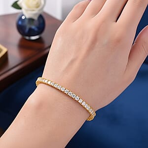  D'Joy Asscher Cut Moissanite 7.30 ctw Eternal Shine Line Bracelet in 18K Vermeil Yellow Gold Over Sterling Silver (6.50 In)