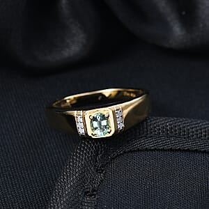 D'Joy Arquiana Mint Tourmaline, Diamond Men's Ring in 18K Vermeil YG Over Sterling Silver 0.40 ctw (Size 10.0)