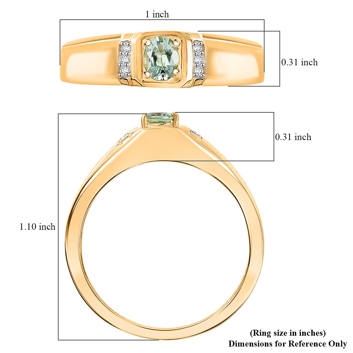 D'Joy Premium Mint Tourmaline and Diamond 0.40 ctw Ring in 18K Vermeil Yellow Gold Over Sterling Silver (Size 10.0) image number 5