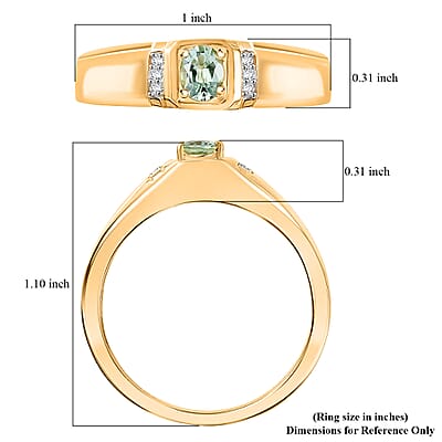 D'Joy Arquiana Mint Tourmaline, Diamond Men's Ring in 18K Vermeil YG Over Sterling Silver 0.40 ctw (Size 11.0)