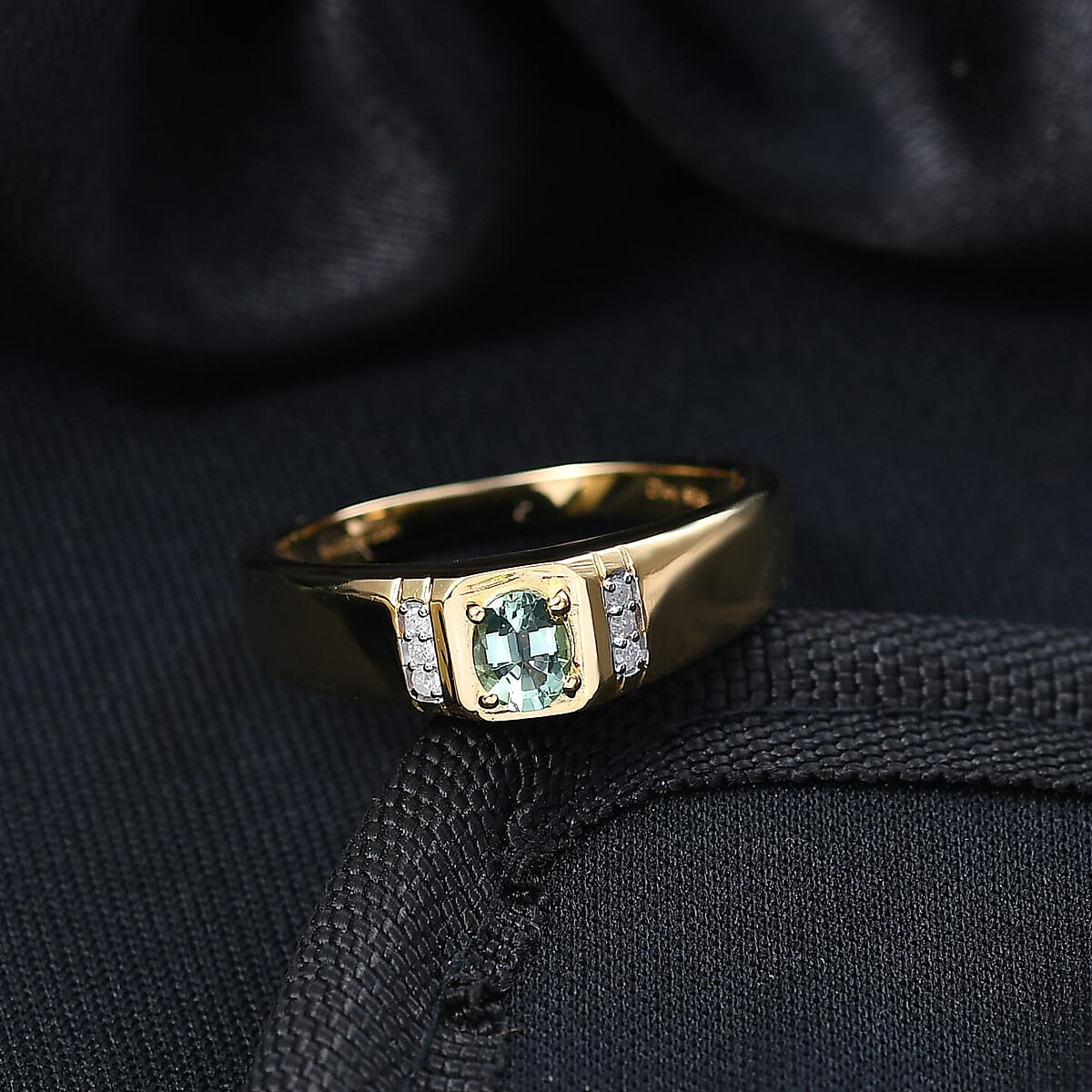 D'Joy Arquiana Mint Tourmaline, Diamond Men's Ring in 18K Vermeil YG Over Sterling Silver 0.40 ctw (Size 12.0) image number 1